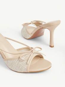 CUCCOO CHICEST Giày sandal cao gót mũi tròn, quai nơ thanh lịch, kiểu dáng mảnh mai, chất liệu vải lanh màu kaki, thích hợp cho tiệc trà, hẹn hò, trang phục duyên dáng, kỳ nghỉ hoặc dịp Giáng sinh. - Màu be - Xem 5