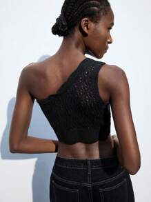 Maija Parte superior de chaleco minimalista y sexy de color negro para mujer, top corto de punto texturizado sin mangas adecuado para vacaciones de verano