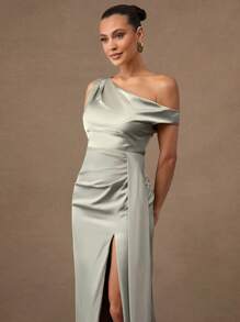 Silquee Váy dài xẻ tà cổ cao màu xanh lá cây nhạt chất lượng cao, hoàn hảo cho đám cưới, ngày lễ tình nhân lãng mạn & hẹn hò, mùa xuân/hè, váy tốt nghiệp, trang phục mùa hè cho phụ nữ, mùa hè, váy mùa hè cho phụ nữ, váy sang trọng thanh lịch, váy kín đáo - Màu xanh Bạc hà - Xem 6