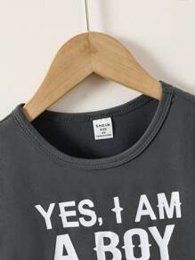 SHEIN 年轻男孩休闲百搭兄弟字母印花百搭圆领 T 恤 - 深灰色 - 查看 6