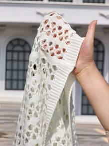 Manfinity RSRT Men's Solid Color Open Front Long Sleeve Mesh Cardigan, Simple & Fashionable, Suitable For Summer Crochet - White - View 3