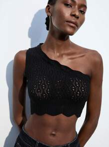 Maija Parte superior de chaleco minimalista y sexy de color negro para mujer, top corto de punto texturizado sin mangas adecuado para vacaciones de verano