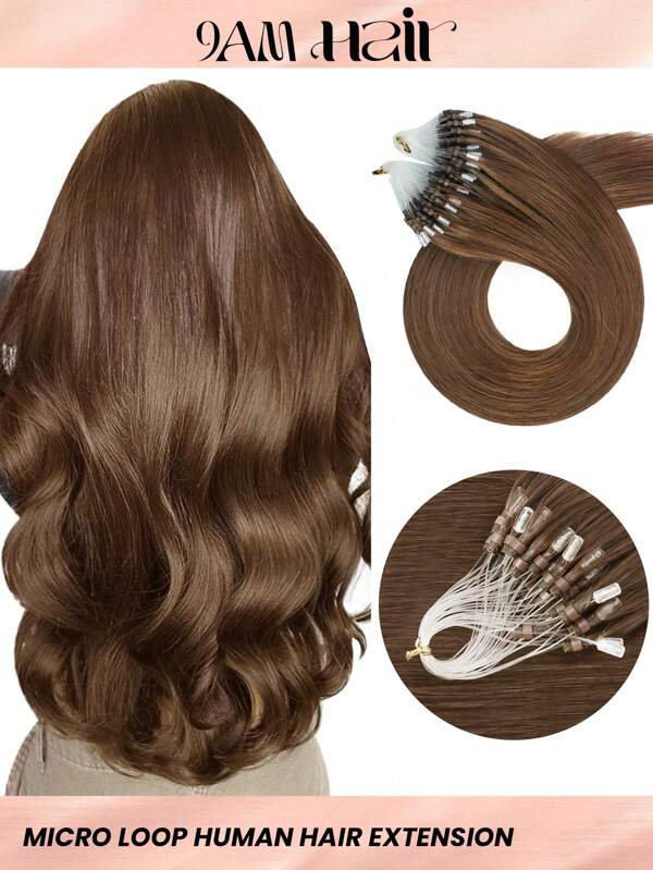 50 Strands Microlink Hair Extensions Human Hair 4# Micro Loop Hair Extensions Silky Straight Micro Bead Hair Extensions For Women
