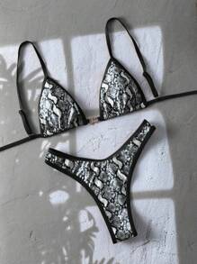 Swim Vcay 2 件套春假夏季度假动物印花随机图案金色点缀短款上衣和高腰比基尼泳裤性感泳衣套装 - 彩色 - 查看 6