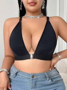 SHEIN Sujetador inalámbrico de confort de cierre delantero con diseño de espalda abierta en talla grande