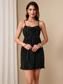 Chiquease Women's Pleated Textured Fabric Black Casual Slip Dress - Black - View 4
