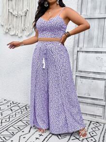 SHEIN VCAY Ensemble deux pièces grande taille style vacances, débardeur fleuri décontracté et jupe fendue haute. Ensemble deux pièces femme floral sexy pour les vacances
