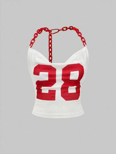 ROMWE Avant Letter Neck Pendant Y2K Style Crop Top For Women, Minimalist And Fashion, Suitable For Summer