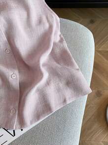 INAWLY 女士纯色圆领单扣无袖休闲衬衫 - 淺粉色 - 查看 3
