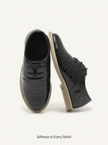 Cozy Pixies All-Match Versatile College/British Style Baby Elastic Glossy Leather Oxford Dress Shoes, Flats, For Spring And Summer - Black - View 1