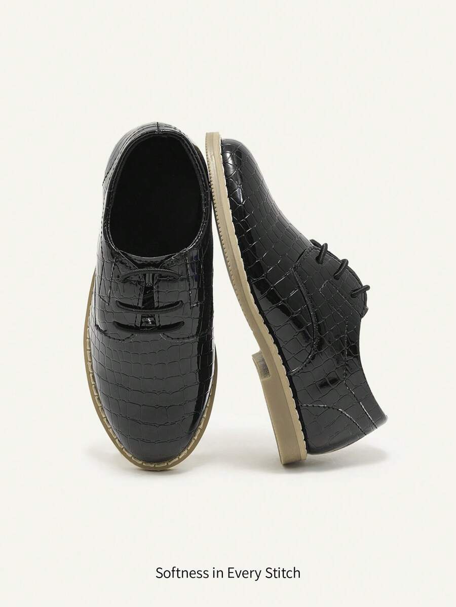 Cozy Pixies All-Match Versatile College/British Style Baby Elastic Glossy Leather Oxford Dress Shoes, Flats, For Spring And Summer - Black - View 1