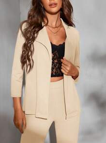 BizChic 女士纯色 3/4 袖西装套装，浪漫优雅日常时尚百搭商务休闲装，适合办公室、通勤、秋冬复古风格