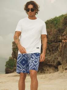 Manfinity VCAY 2pcs/Set Men's Knitted Slim Fit Round Neck Casual T-Shirt Set, Suitable For Summer