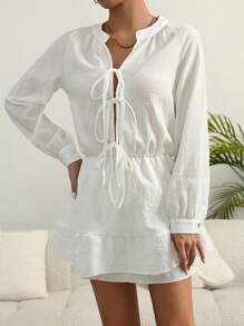 INAWLY Women Plus Size Solid Color Short Casual Dress