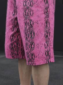 Manfinity EMRG Shorts en jean décontractés pour hommes avec motif peau de serpent et poches en biais, idéal pour l'été