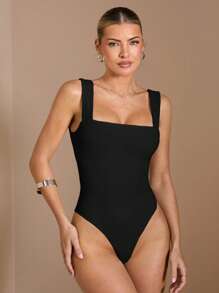 SHEIN BAE Trang phục dự tiệc nghỉ dưỡng thanh lịch dành cho nữ - Cổ khoét sâu, áo liền quần thắt nơ hở lưng, thích hợp cho những buổi hẹn hò lãng mạn, tụ tập bạn gái, hoạt động nghỉ dưỡng, tiệc cocktail - màu đen - Xem 2