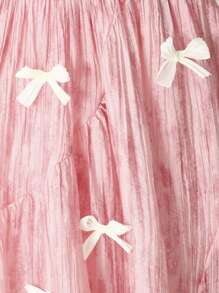 Abito casual da ragazza con collo rotondo, senza maniche, decorato con fiocchi - Rosa - Visualizzare 3