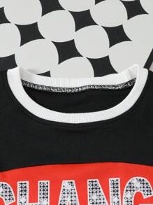 Tween Boy Matching Family Top, Round Neck Short Sleeve T-Shirt, Colorblock Design, Letter Print Casual American Style Loose Fit Top, Suitable For Home, Outdoor, Family Gathering, Travel, Leisure - Multicolor - View 6