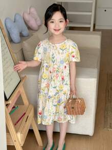 Dazy Kids 少女碎花圆领睡裙，夏季假期复活节 - 彩色 - 查看 7