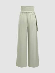 Sweetra Pantalones rectos de cintura alta y pernera ancha con amarres, minimalistas y de moda, apropiados para el verano