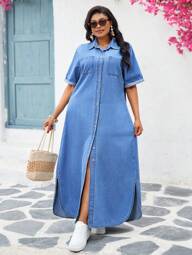 SHEIN Lady Plus Size Women Casual Loose Fit Short Sleeve Blue Denim Dress Summer,Vacation Outfits Woman,Easter,Spring,Western,Office Outfits For Women,Rave Outfits,Baby Shower Dress,Cottagecore,Country Outfits Women,Old Money Style Women,Going Out Outfits,Festival Outfits,Rodeo Outfit,Airport Outfit For Women,Kpop,Tropical Vacation Woman Clothes,Nashville Outfits,European Summer,Concert,Cowgirl Outfit,Graduation Outfit,Elegant,Resort Wear Women,Business Casual Woman,Western Wear Women,Y2k Clothe,Y2k Clothes,Old Money Style Women,Holiday,Church Clothes Women,Airport Outfit For Women/Airport Outfit Beach Outfits For Woman,Vacation Outfits Women,Beach,Boho Women Clothing,Cruise Attire Women,Old Money Style Women,Ibiza Outfits,Boho Chic,Hawaiian Clothes For Women,Outfits,Western Wear Women Plus, Graduation Dress Beach Dress Sundress Vacation Dress Boho Dress Tea Party Dress Tropical Dress