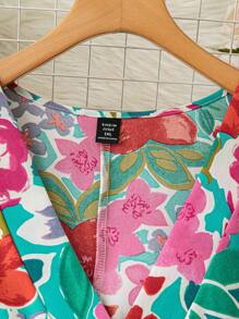 SHEIN LUNE Đầm đi biển họa tiết hoa tay ngắn cho nữ cỡ lớn - Nhiều màu - Xem 5