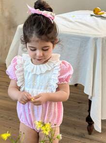 LMoss Kids 女婴编织格子撞色领连体衣