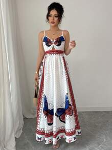 Elenzga 优雅蝴蝶印花无袖连衣裙 - 彩色 - 查看 4