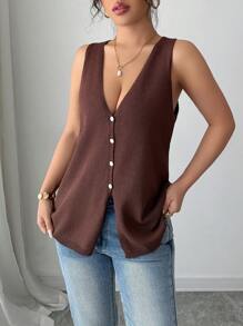 Gloray Women's Solid Color Sleeveless V-Neck Vest, Minimalist Fashion Suitable For Summer