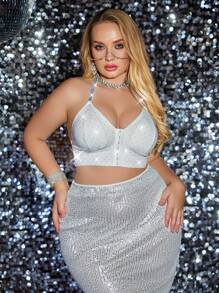 大码前开式胸罩，带水钻，无钢圈，带衬垫，适合婚礼 - 白色 - 查看 3