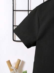 SHEIN 2 件套 男童纯色领短袖上衣和修身长裤 - 黑色 - 查看 5