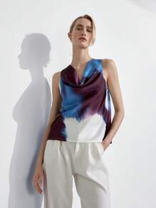 Lumivelle 女士扎染垂领优雅夏季吊带背心，适合通勤 - 彩色 - 查看 1