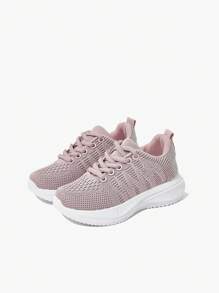 JNSQ 1 Pair Versatile Casual All-Match Soft Bottom Breathable Lace Up Sneakers, Suitable For All Seasons, Back To School - Pink - View 4