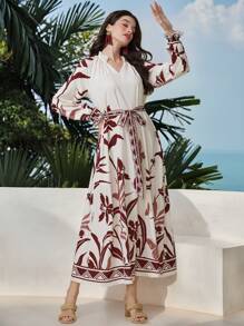 Mulvari Casual & Holiday Style Plant Printed Dress For Women