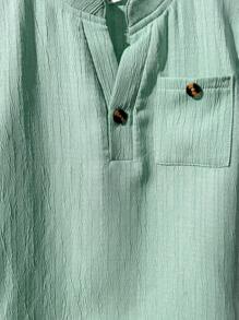 SHEIN Young Boy Plain Notch Collar Patch Pocket Short Sleeve Casual Shirt - Black - View 6