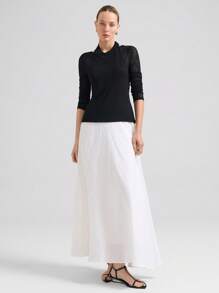 Ontre 2025 Nouveau Festival de Musique & Élégant Top Tricoté Noir 2 en 1 à Col Montant et Manches Longues pour Femmes, Printemps/Été