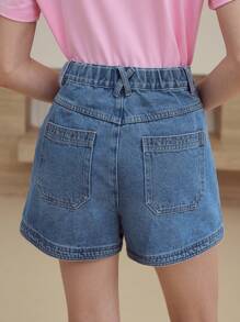 MOTF STUDIO SLANT POCKET BUTTON DENIM SHORTS - Blue - View 4