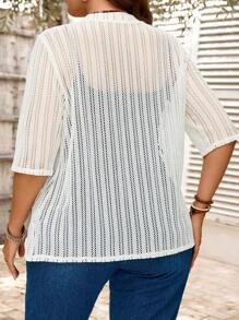 EMERY ROSE Abrigo de punto liso de manga larga con jacquard calado, minimalista y de moda para el verano, para mujer, para uso en la oficina, vacaciones, verano, festival bohemio, vacaciones