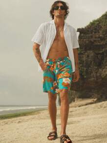 Manfinity VCAY Men's Fitted Mid-Waist Straight Leg Printed Casual Shorts - Multicolor - View 5