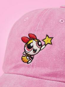 THE POWERPUFF GIRLS X SHEIN Blossom Embroidery Pink Washed Baseball Cap - Pink - View 2