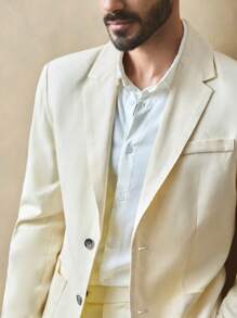 Manfinity NXTstreet 2pcs Men's Casual Fitted Shoulder Padded Blazer Jacket And Tapered Suit Pants Set, Plain Color, Suitable For Daily Wear - White - View 4