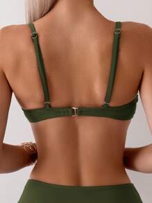 Swim Chiccia Women's Summer Vacation Minimalist Spaghetti Strap Bikini Set - Army Green - View 5