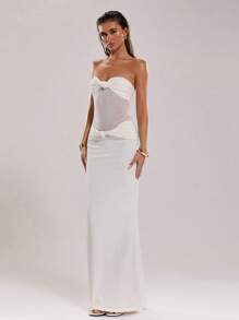 SHEIN BAE 女士优雅扭纹抹胸鱼尾连衣裙 - 白色 - 查看 3