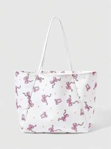 ROMWE 可爱蝴蝶结装饰女士手提包，实用且多功能，简约设计 - 彩色 - 查看 1