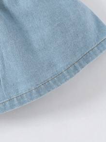 SHEIN Vestido de mezclilla con cinturón y mangas cortas lindo para bebé niña - Celeste - Ver 5