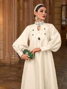 Al Najma Women's Elegant Crystal-Embellished Turkish & Arabian Style Long Dress