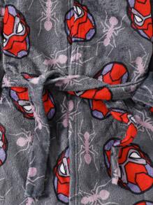 SHEIN Bata de baño con capucha a prueba de llamas con estampado de superhéroe para niño, de doble cara de franela, para otoño/invierno - Gris - Ver 4