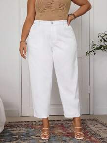 EMERY ROSE Plus Size Casual Versatile Black Straight Leg Jeans - White - View 3