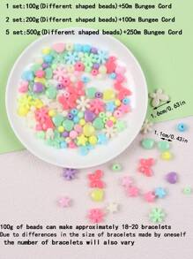 SHEIN 1 Set(100g)/2 Set(200g)/5 Set (500g ) Randomly Mixed Colored Five Pointed Star Small Flower Butterfly Heart-Shaped Beads, With Pre Drilled DIY Jewelry Manufacturing Material Package Set, Used For DIY Bracelets, Phone Chains, Bag Chains, Handmade Jewelry Manufacturing Equipment (Including Elastic Rope)