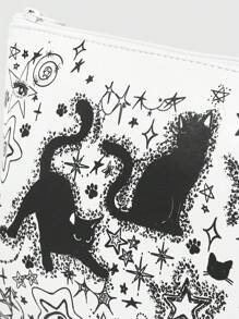 ROMWE Grunge Punk 1 件白色手绘猫女士手拿包 - 白色 - 查看 6